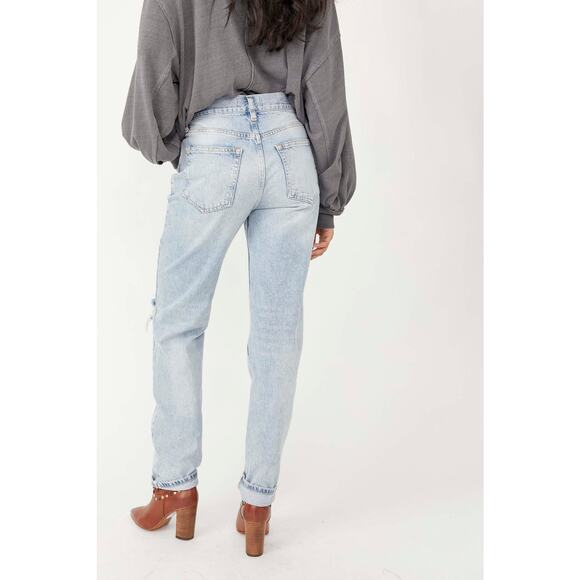 Free People We The Free Lasso Jeans 27 Light Wash Foxtrot Distressed Button Fly - Picture 3 of 11
